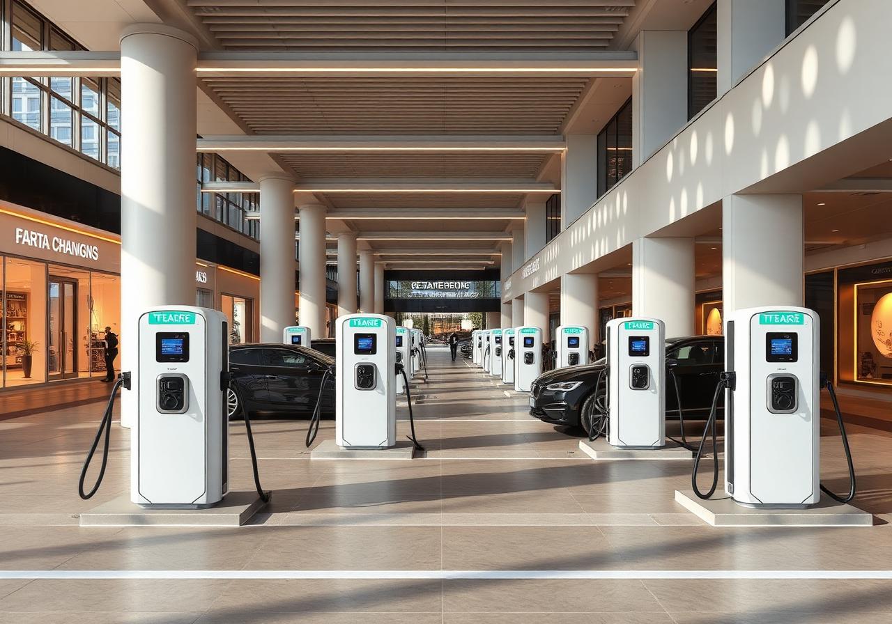 Premium EV charging infrastructure at a modern commercial property
